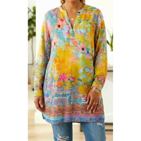 Soft Surroundings Tops - Soft Surroundings Colorful Boho Modal Tunic Lagen Abstract Floral Print #682